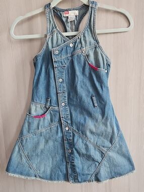 Diesel Blue Denim Jumper Dress With Geometrical Stitching